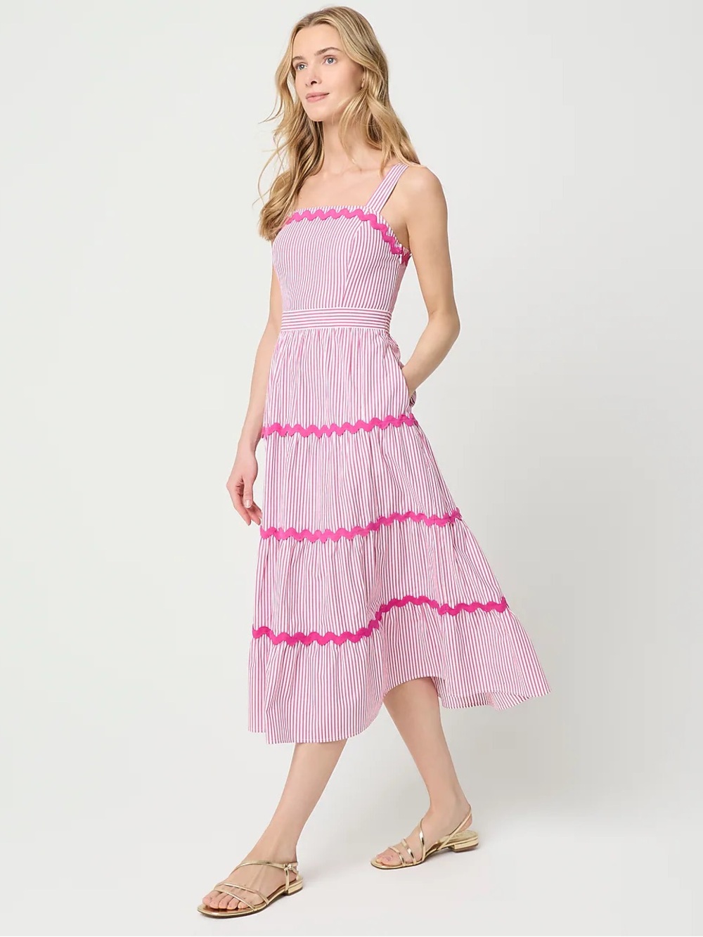 J.Crew Factory Striped Tiered Midi Dress